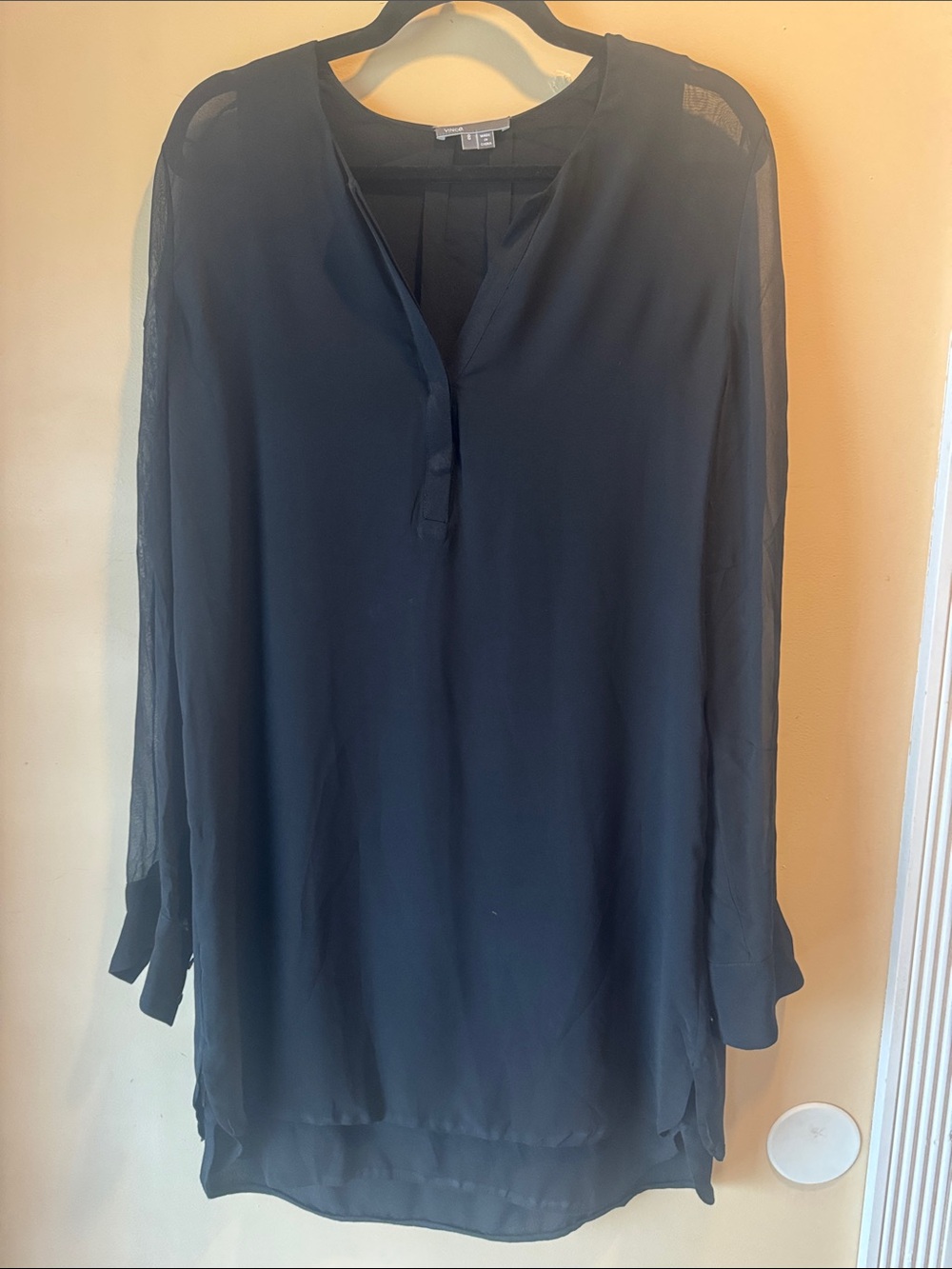 Vince Sheer Sleeve Split-Neck Tunic Dress